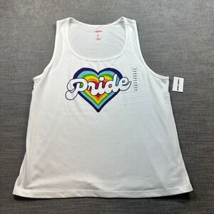 Indent Pride Tank Top Unisex Large White NWT Rainbow Heart Graphic Sleeveless